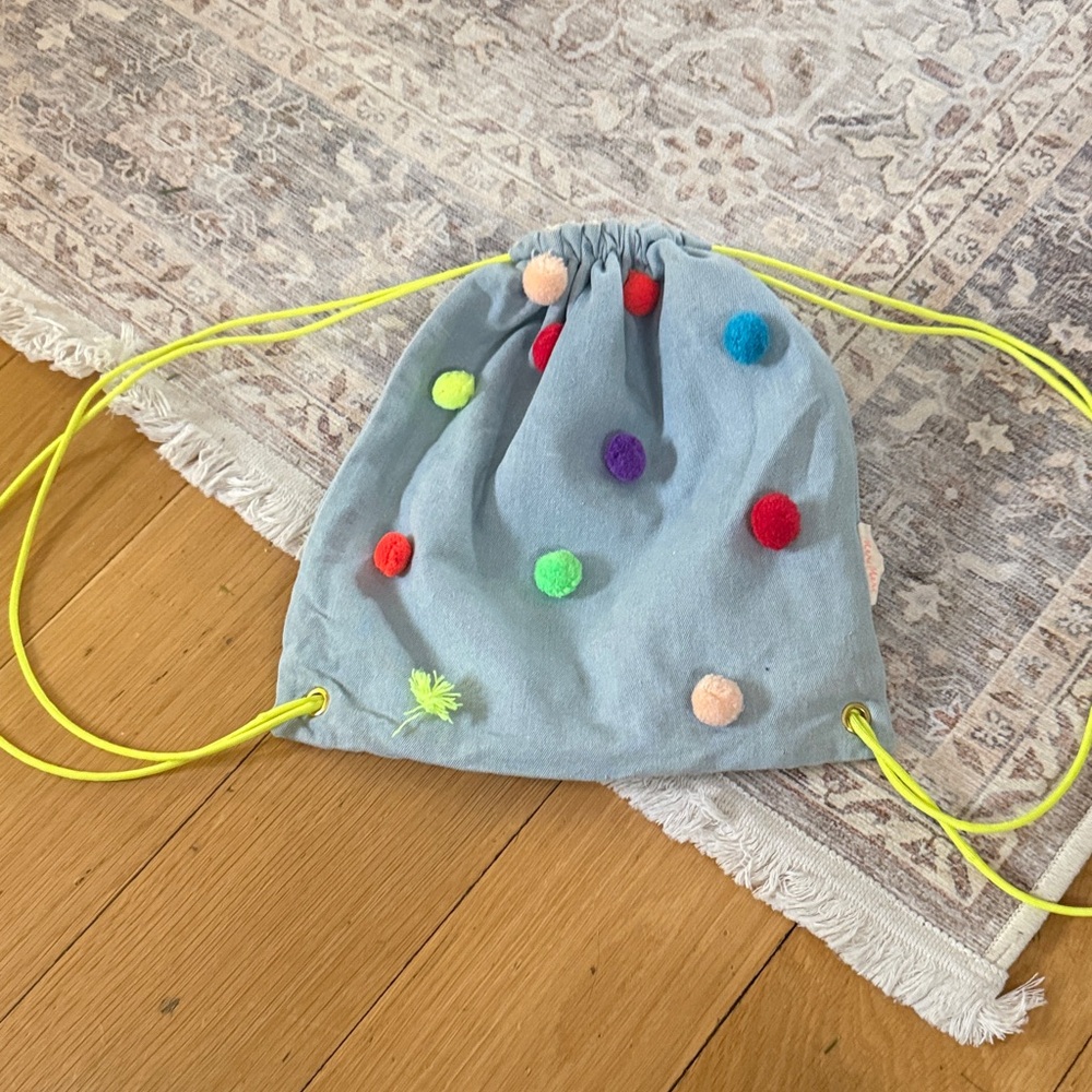 Meri Meri Blue Pom-Pom Drawstring Bag - Picture 2 of 12